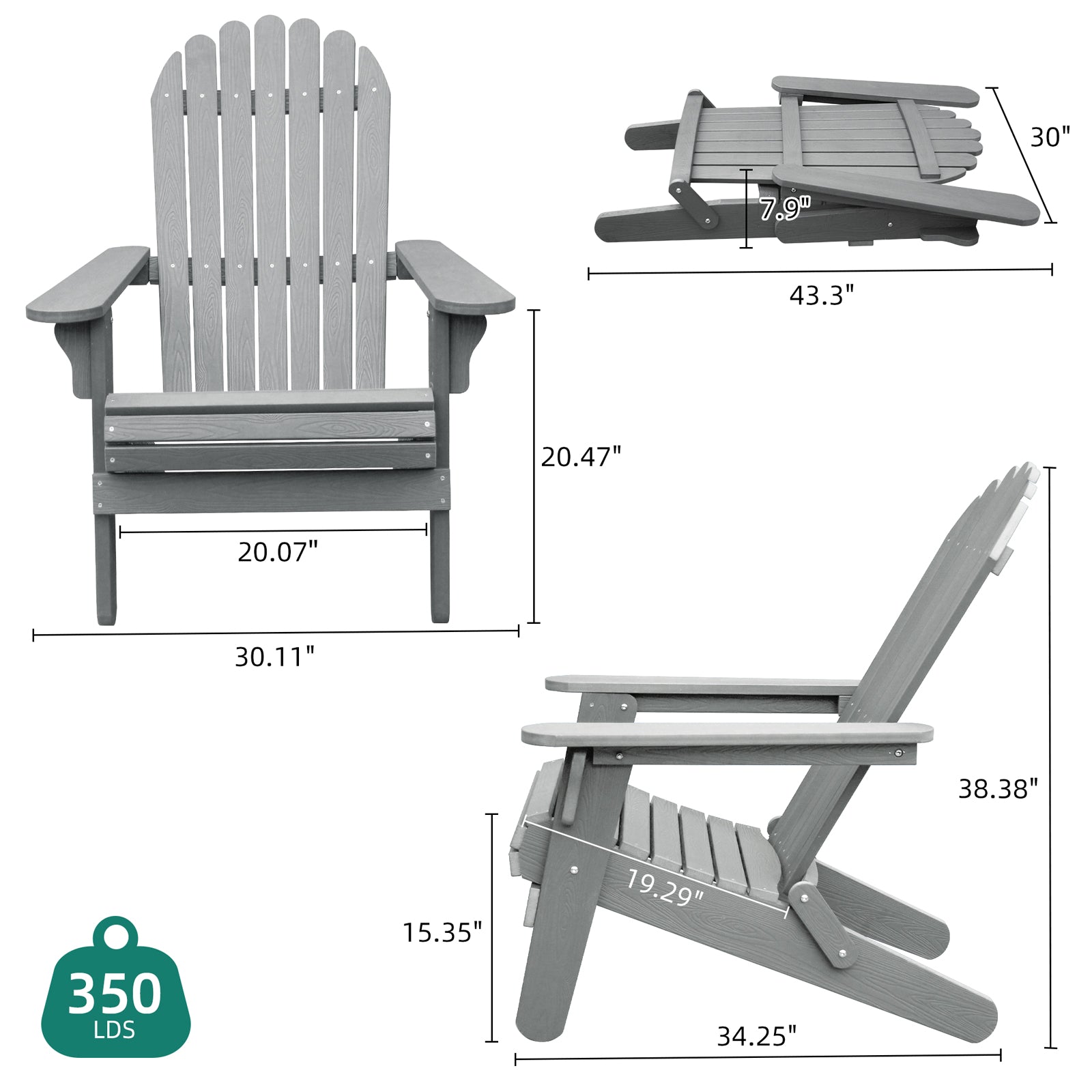 YITAHOME Folding Adirondack Chair Set of 4, Weather Resistant Poly Resin Fire Pit Chairs for Patio Pool Deck Lawn and Garden, Gray