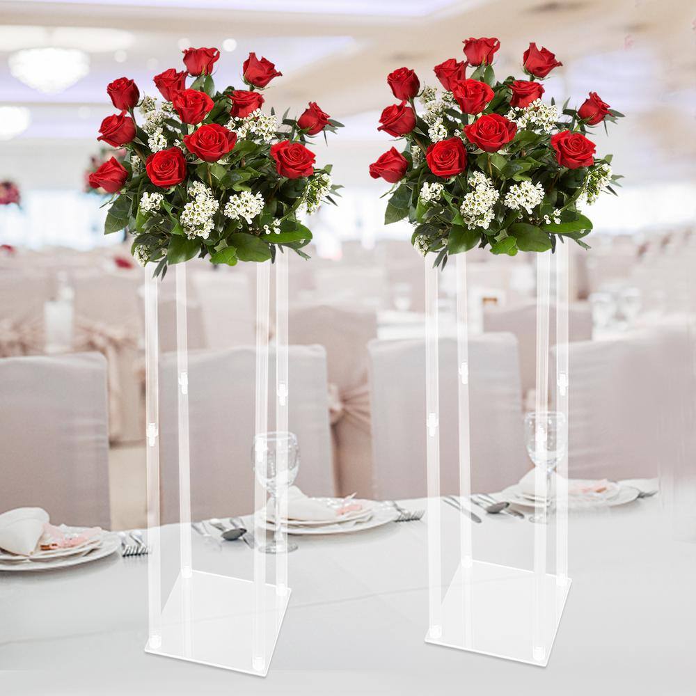 YIYIBYUS 9.84 in. W x 39.37 in. H 2-Pieces Modern Plastic Square Wedding Decoration Clear Acrylic Flower Display Rack OT-ZJGJ-5338