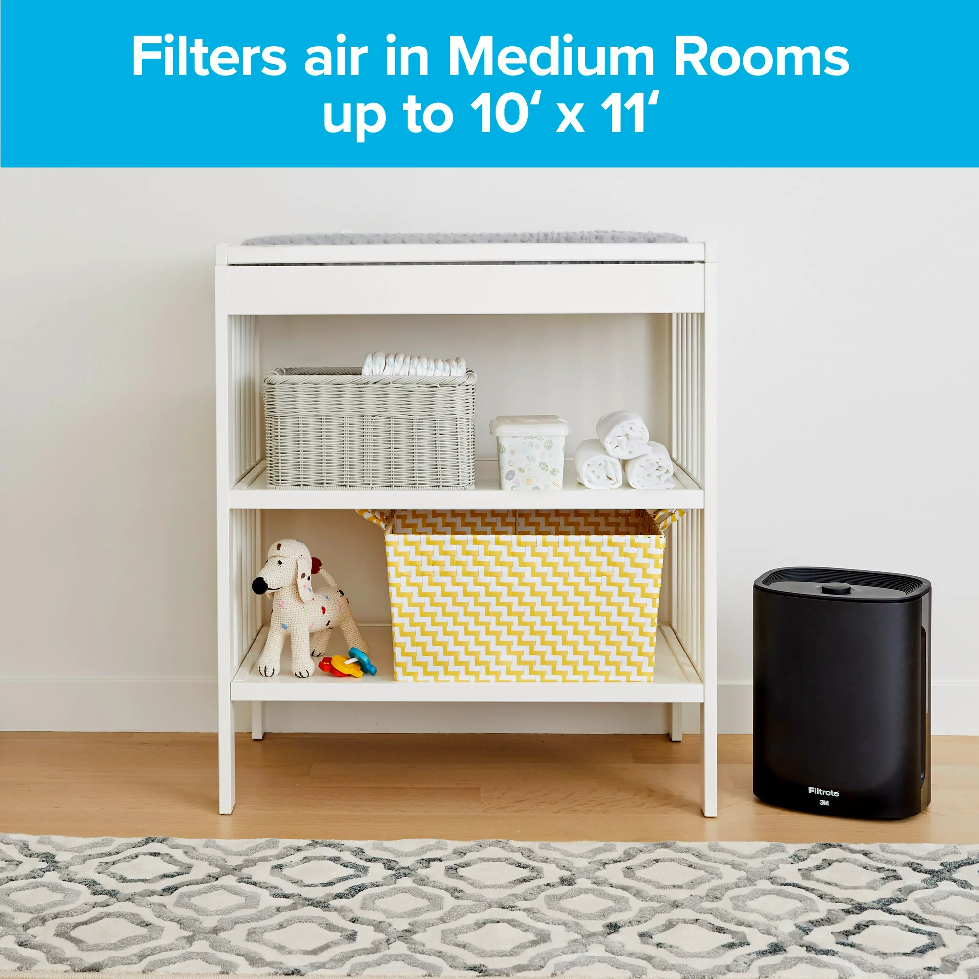 Filtrete by 3M Air Purifier with HEPA-Type Filter， Small Room Console， Black， 110 Sq ft Coverage