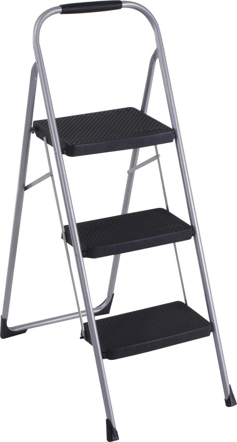 Three Step Big Step Folding Step Stool with Rubber Hand Grip