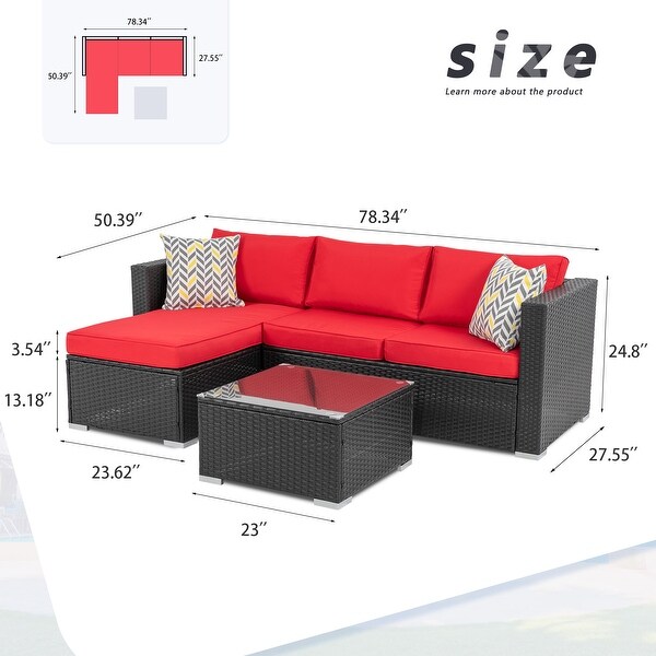 Futzca Outdoor Furniture Patio Sets，Low Back AllWeather Small Rattan Sectional Sofa