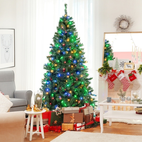 Costway 6FT/7FT PreLit Hinged Christmas Tree with 260/350 MultiColor