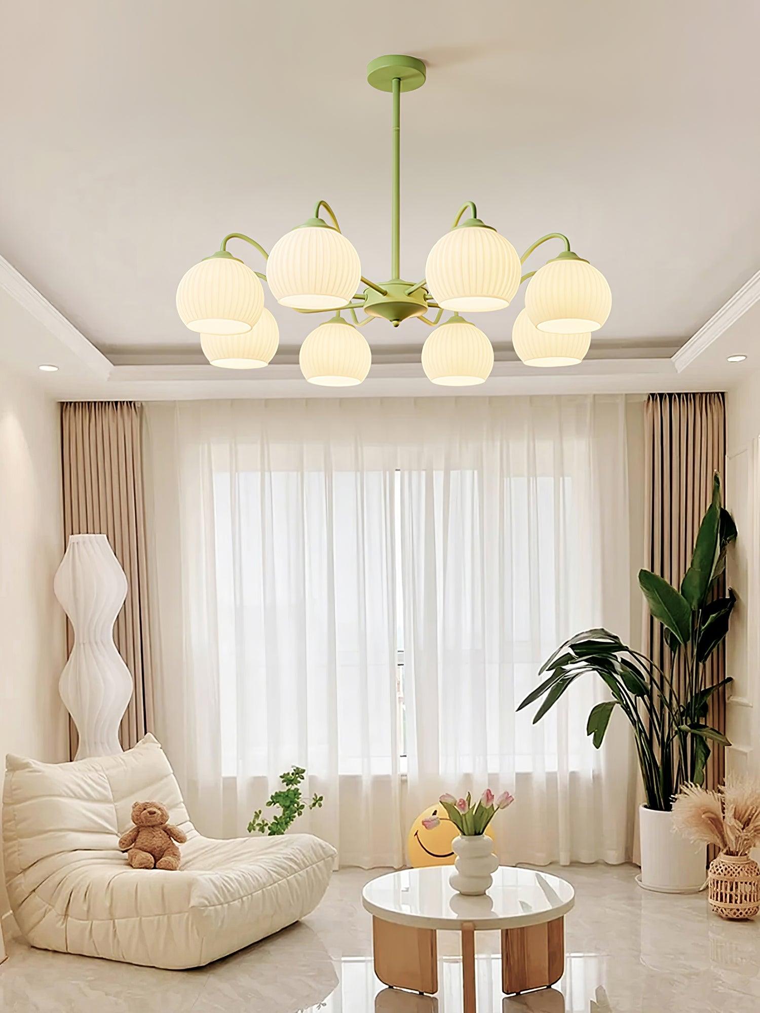 Ribbed Glass Matcha Chandelier