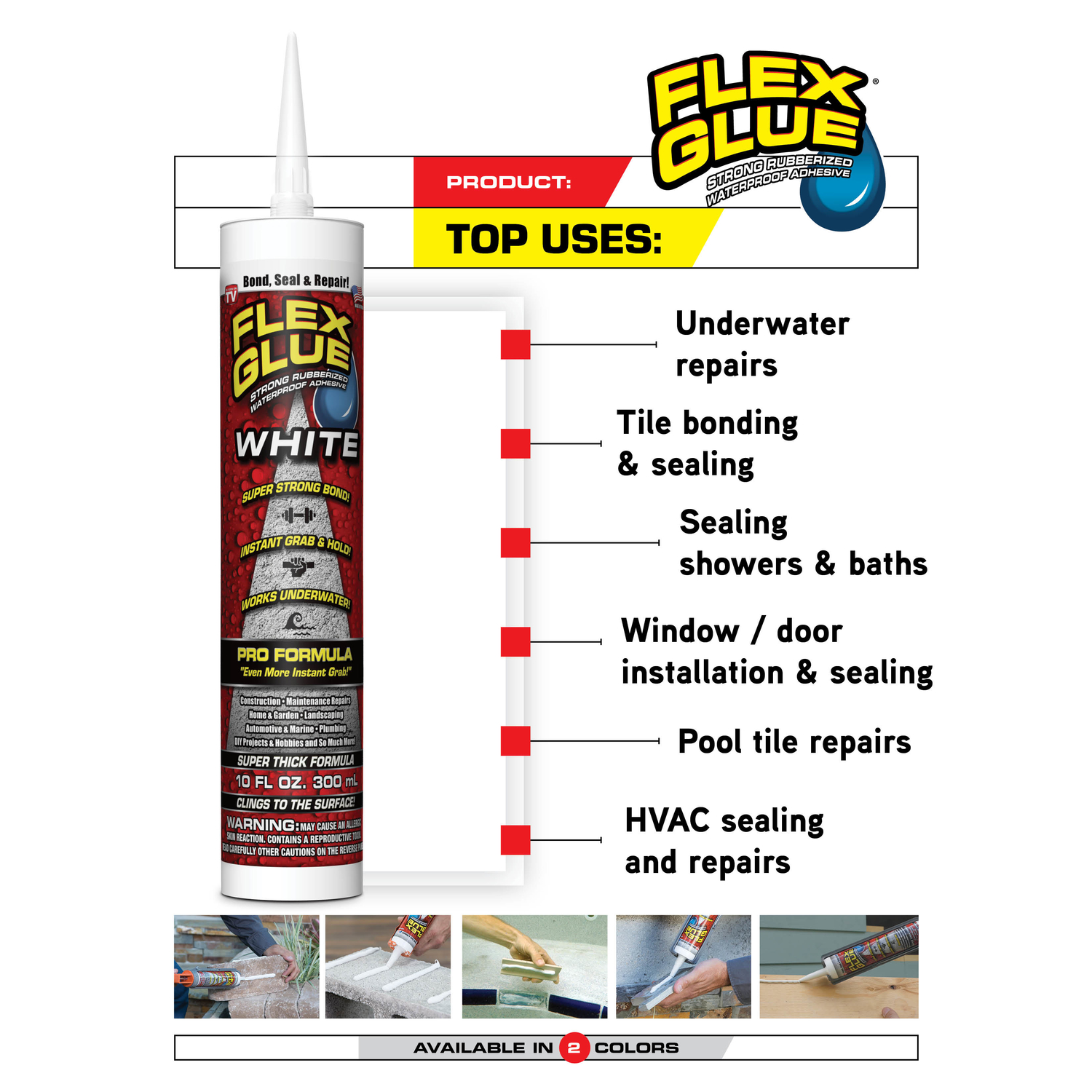 FLEX SEAL Family of Products FLEX GLUE White Rubberized Waterproof Adhesive 10 oz