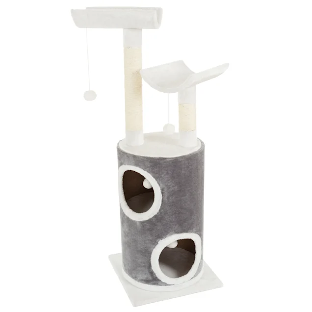 PETMAKER 5 Level Cat Tree Double Decker Condo with 4 Toys and 2 Scratching Posts in Gray， 44.75