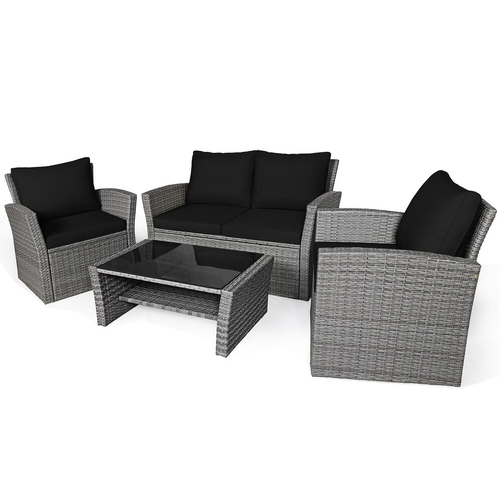 4 PCS Patio Sofa Set with Coffee Table Outdoor Conversation Couch Set