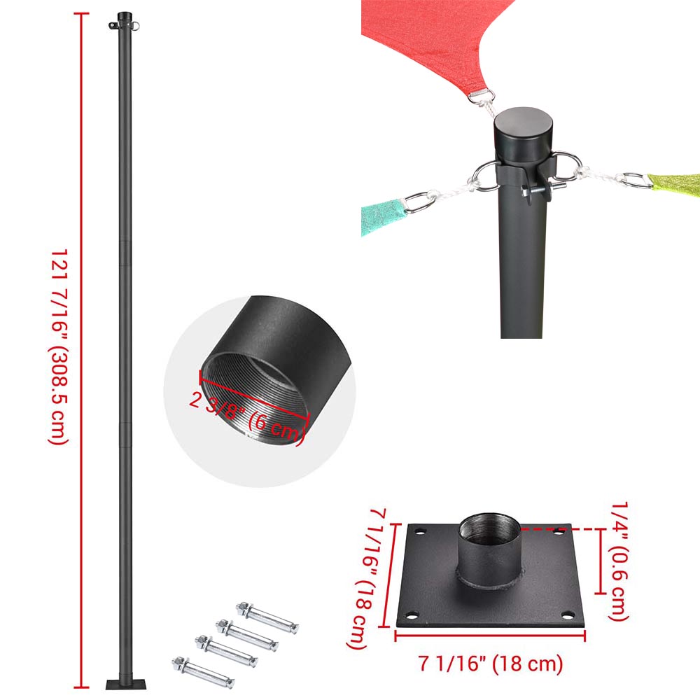 Yescom Shade Sail Posts (Pole, Base, Extension, D-Ring Clamp)