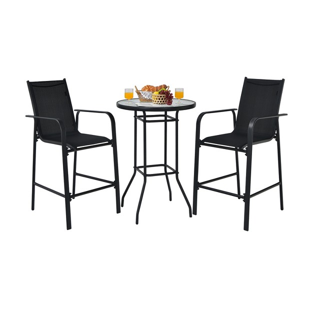 Tangkula 3 Pcs Patio Bistro Set Outdoor Table amp Chairs Set W tempered Glass Top Black