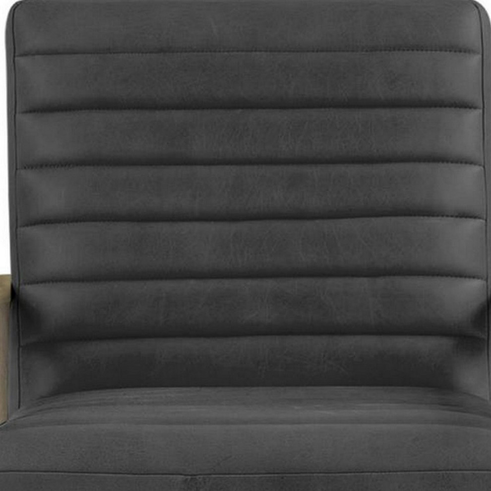 30 quotPadded Accent Chair With Raised Arms  Channeled Black Vegan Leather   Midcentury   Armchairs And Accent Chairs   by VirVentures  Houzz