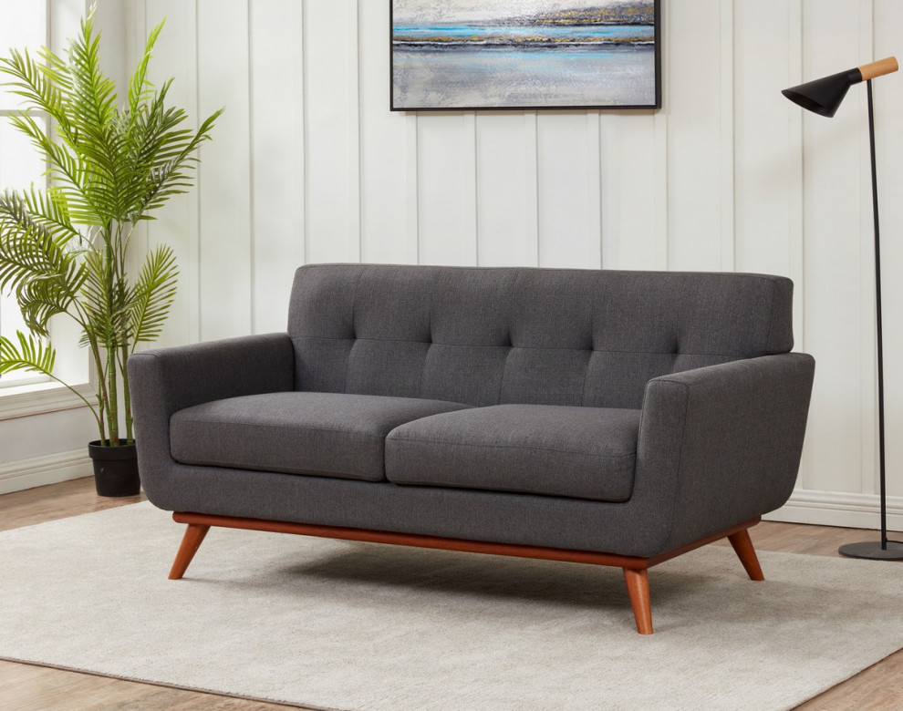 Safavieh Couture Opal Linen Tufted Loveseat   Midcentury   Loveseats   by Safavieh  Houzz