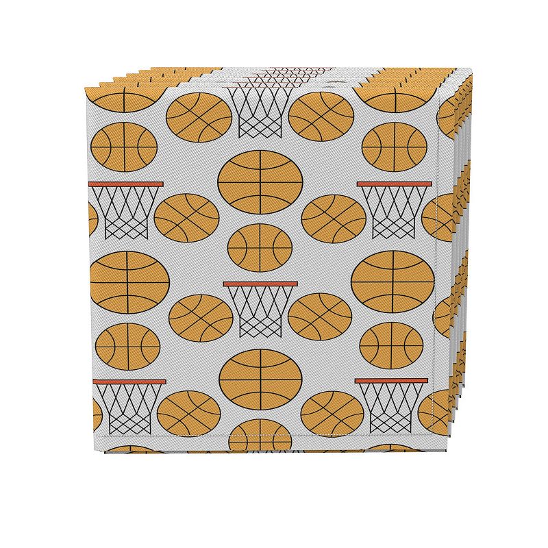 Napkin Set of 4， 100% Cotton， 20x20， Basketball and Hoops