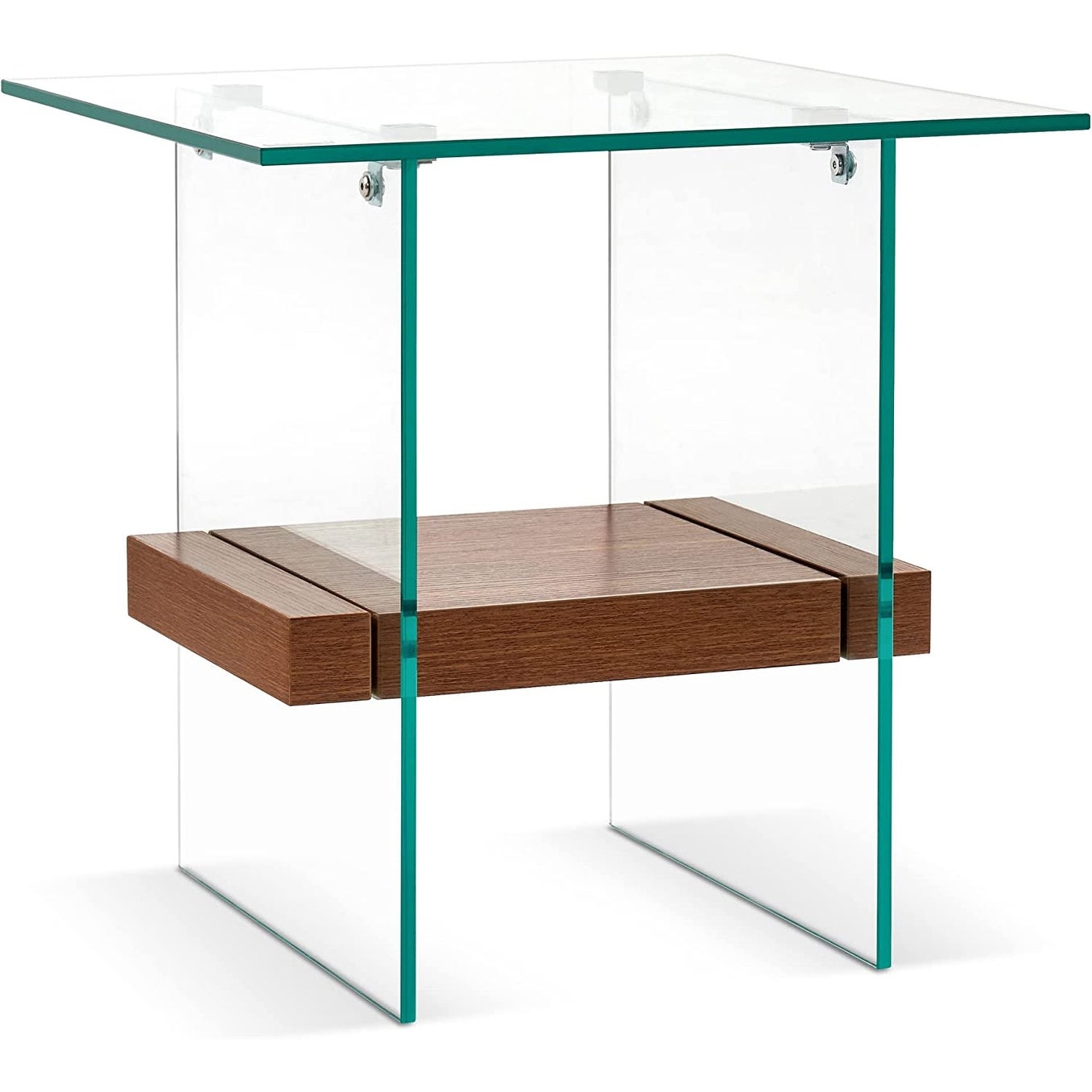 ivinta Modern Glass End Table， Small Side Table for Living Room， Clear Couch Sofa Table with Wood Storage Shelf