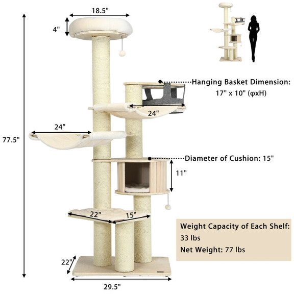 Costway 17450629 77.5 Inch Cat Tree Condo Multi Le...