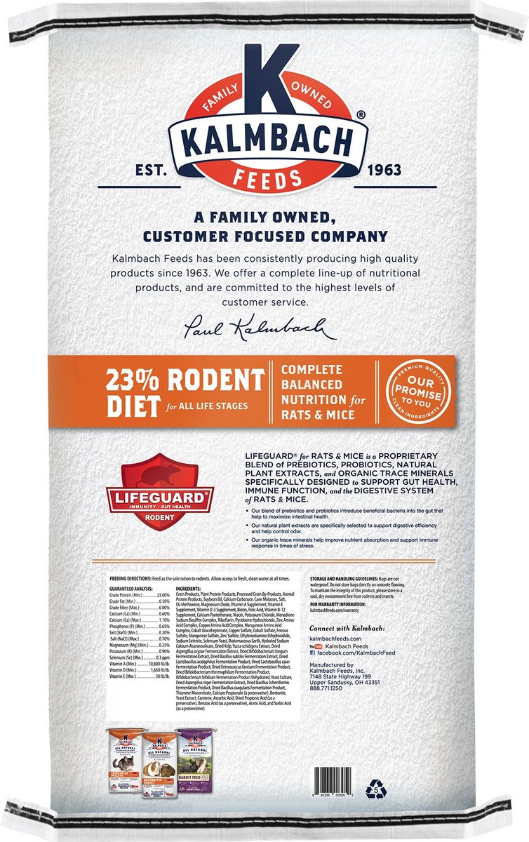 Kalmbach Feeds 23% Rodent Diet Cubes Rats and Mice Food， 50-lbs bag