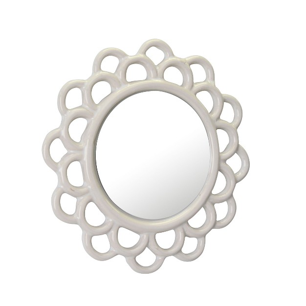 Floral Round Cutout Ceramic Wall Hanging Mirror Ivory Stonebriar Collection