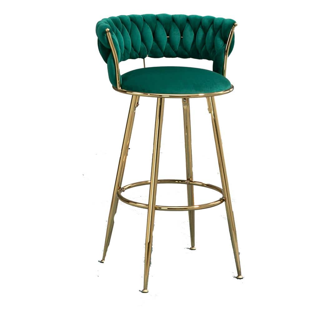 35.04 Inch Emerald Wood Bar Stools with Low Back and Footrest Counter Height Bar Chairs GM-H-97