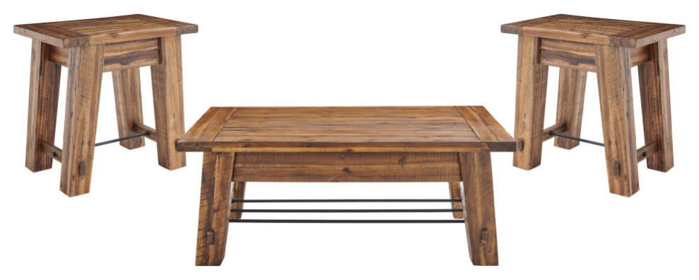 Durango Industrial Wood 48 quotL Coffee Table and Two End Tables  Set of 3   Rustic   Coffee Table Sets   by Bolton Furniture  Inc.  Houzz