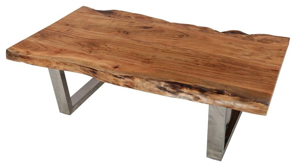 Natural Acacia Wood  ampSteel Rustic Live Edge Coffee Table   Contemporary   Coffee Tables   by Sierra Living Concepts Inc  Houzz