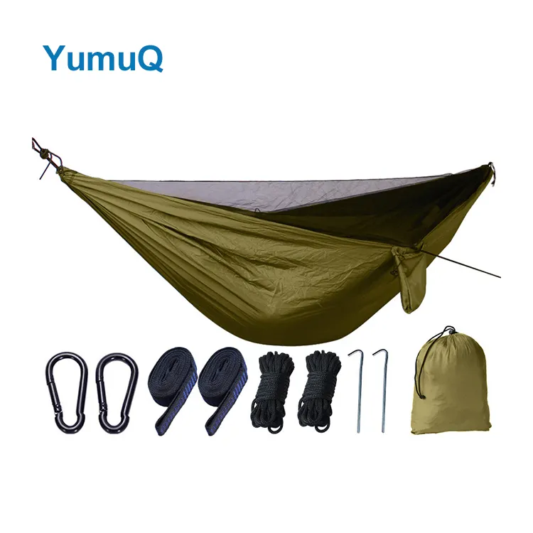 YumuQ Camping Tent Adults Swinging Hammock Chair Outdoor With Mosquito Bug Net Light Portable