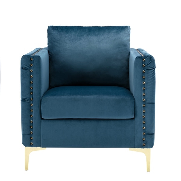 Velvet Armchair Tufted Button Accent Chair Club Chair with Steel Legs