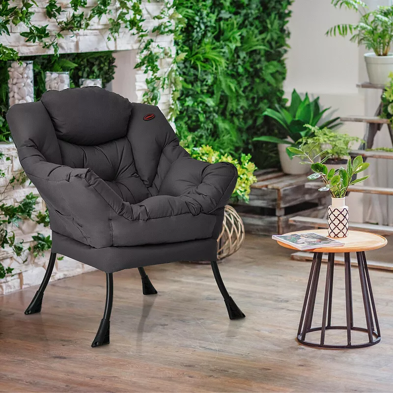 Modern Polyester Fabric Lazy Chair with Steel Frame and Side Pocket