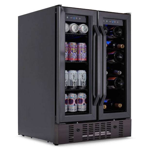 Wine And Beverage Refrigerator And Cooler 18 Bottle And 60 Can Capacity Built in Dual Zone Fridge In Black Stainless Steel