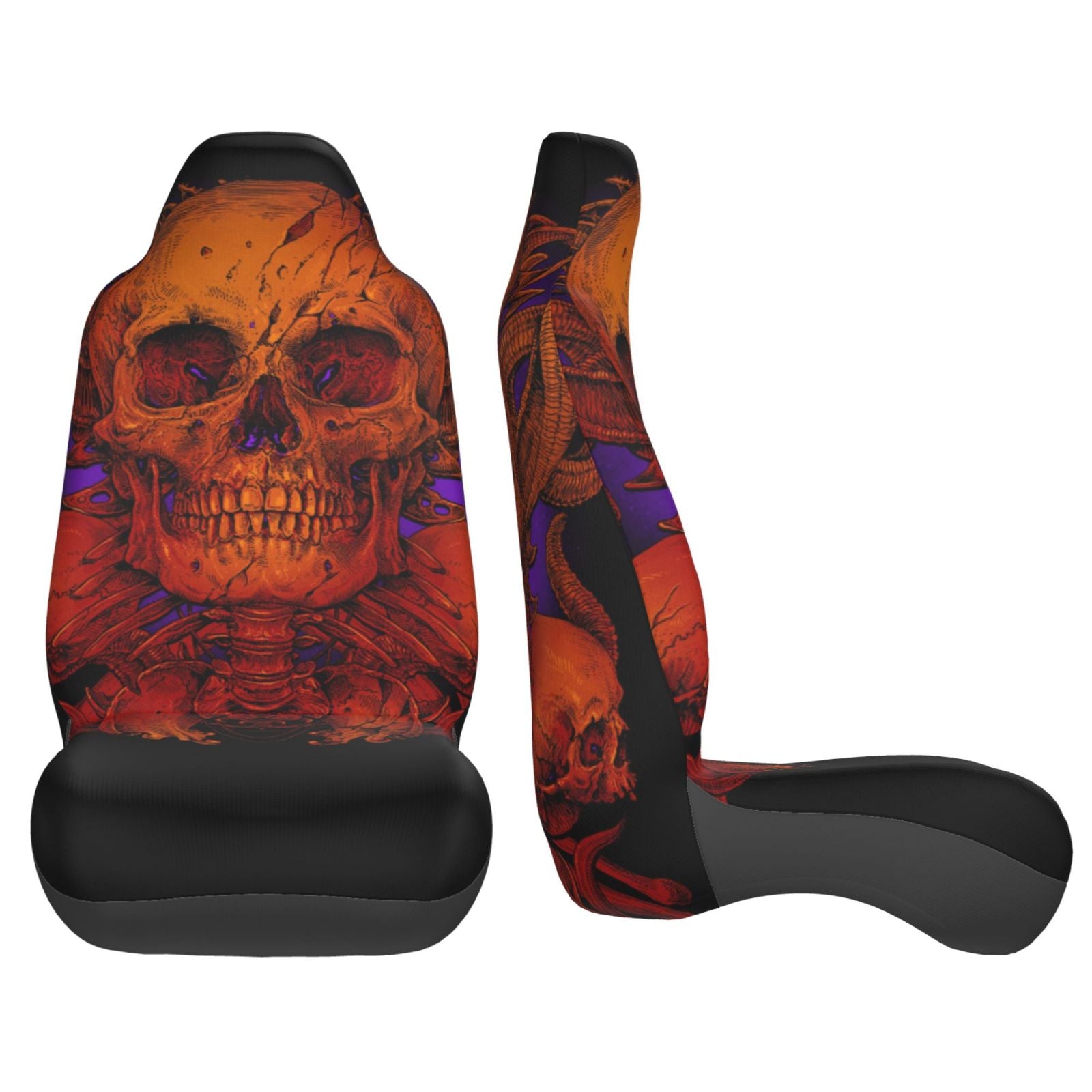 TEQUAN Front Seat Covers， Magic Scary Skull Ghost Pattern 2 Piece Car Seat Cover Fit Most Car SUV Truck Van