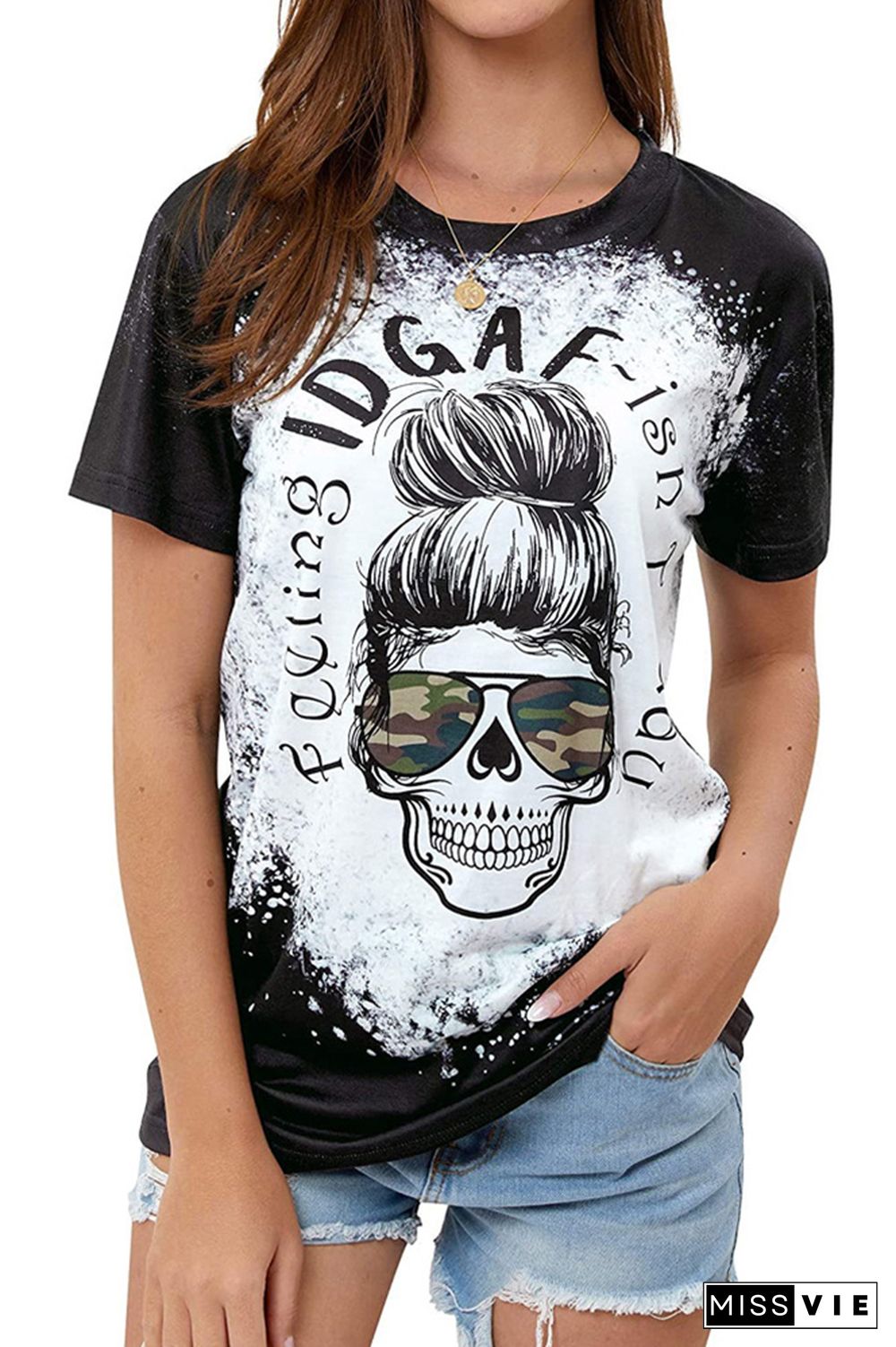 Skull Print Crew Neck Short Sleeves T-shirt Wholesale