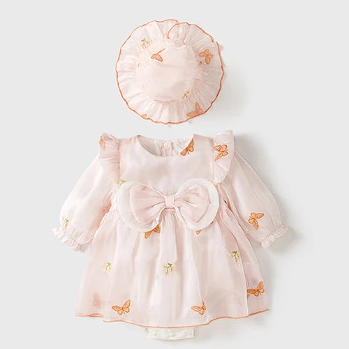 Autumn Spring Lovely Princess Style Infant Baby Girls Long Sleeve Jumpsuit+Hat Baby Girl Clothing Toddler Baby Girl Romper