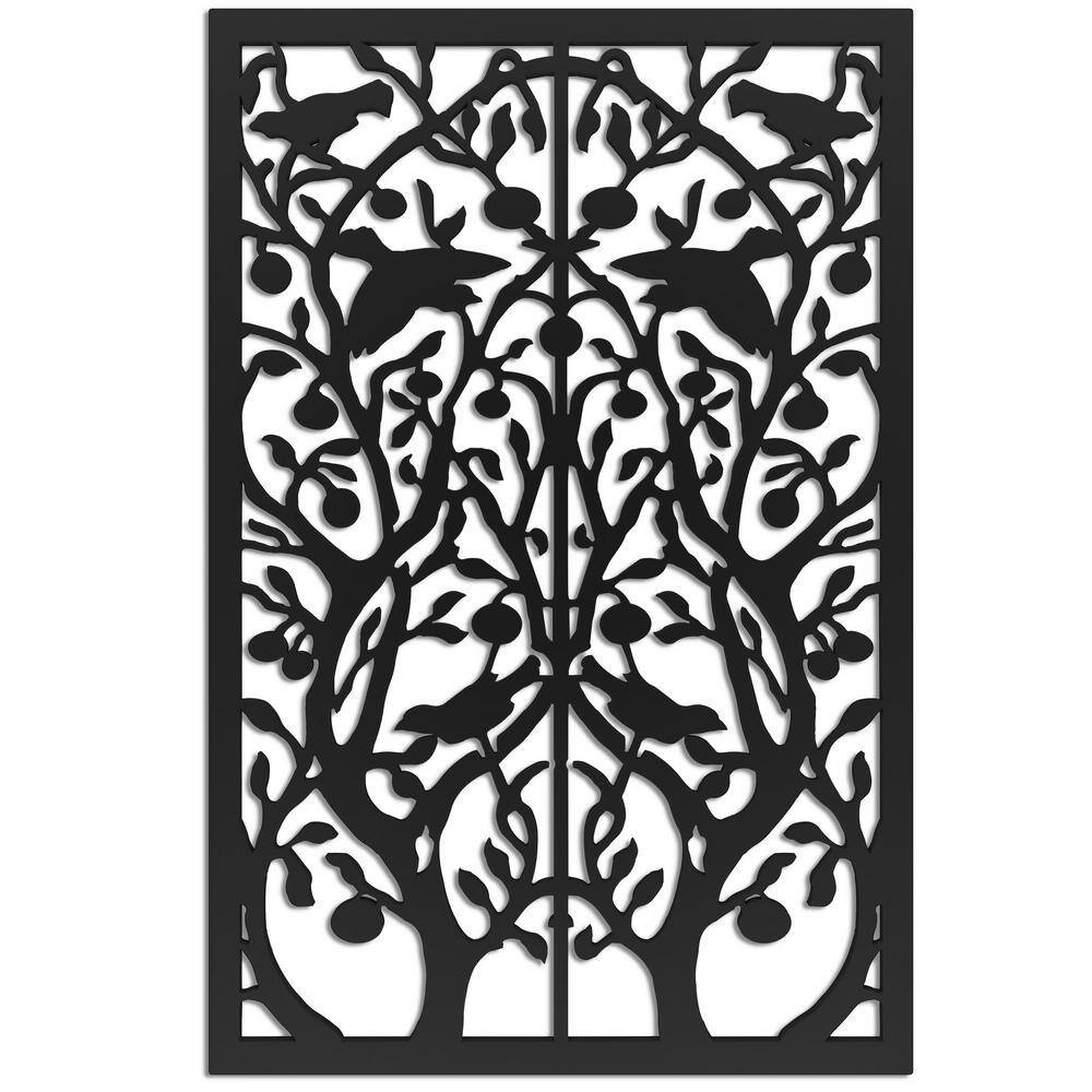 Acurio Latticeworks Tree of Life 4 ft. x 32 in. Black Vinyl Decorative Screen Panel 4832PVCBK-TOL