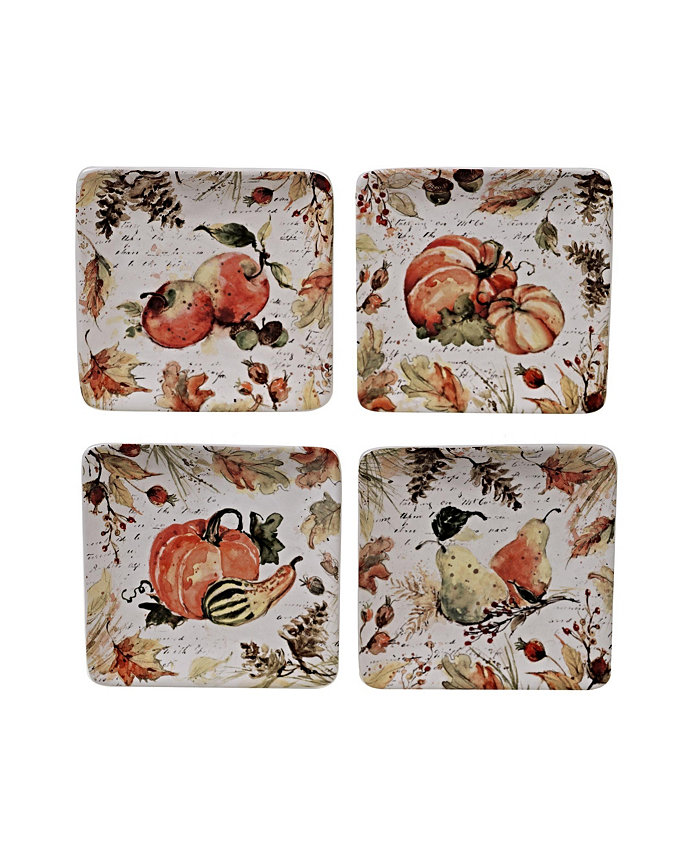 Certified International Harvest Splash Square Canape Plate Set of 4