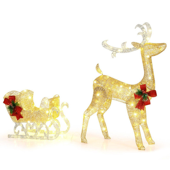 Costway 69342851 Christmas Reindeer Sleigh Decorat...