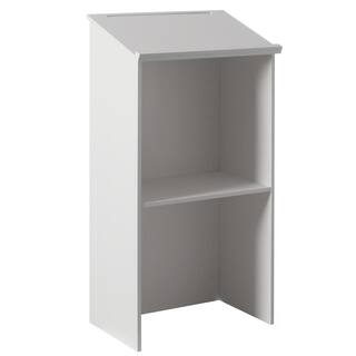 Basicwise 21.5 in. Rectangle White Wood Standing Desk Podium with Storage for Church School Office or Home QI004421.WT