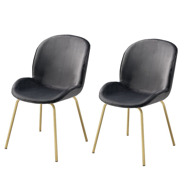 Side Chair with Padded Seat and Metal Legs， Set of 2， Gray and Gold