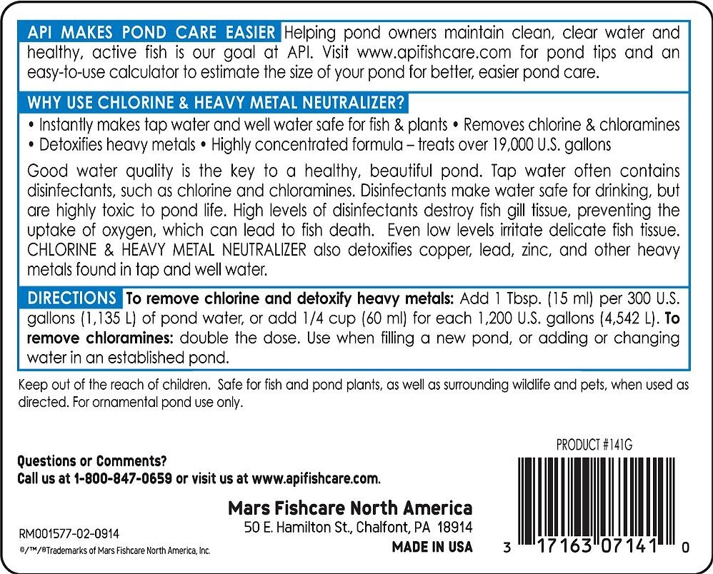 API Pond Chlorine and Heavy Metal Neutralizer