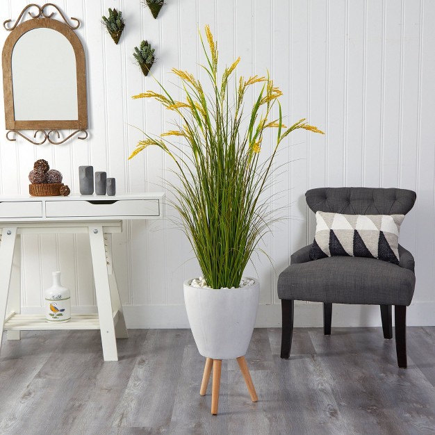 Nearly Natural 5-in Wheat Grain Artificial Plant In White Planter With Legs