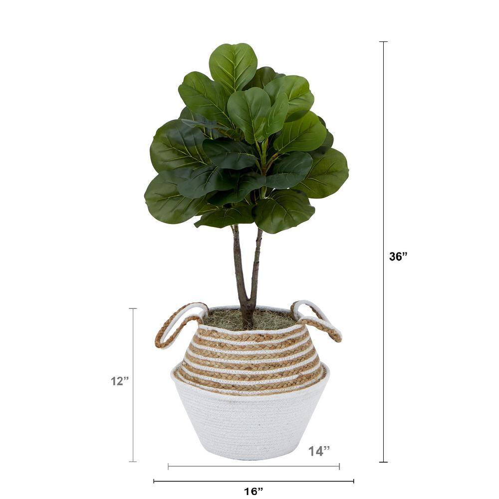 Nearly Natural 3 ft. Artificial Fiddle Leaf Fig Tree with Handmade Cotton and Jute Woven Planter DIY Kit (Set of 2) P1908-S2-CR