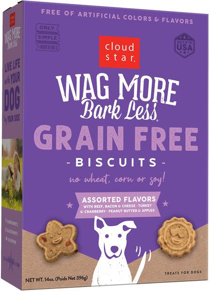 Cloud Star Wag More Bark Less Grain-Free Oven Baked Assorted Flavors Biscuits Dog Treats