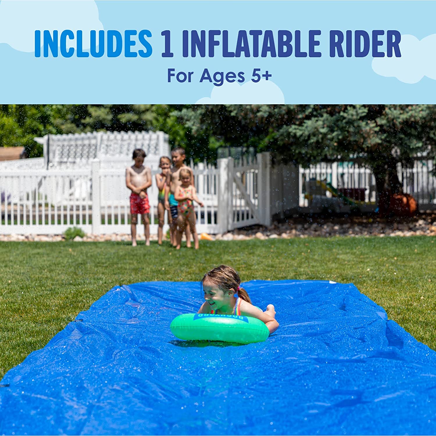 Intera - 50' X 10' Heavy Duty Waterslide - Includes Rider, Carrying Bag - Extra Thick to Prevent Tears & Rips - Easy to Assemble