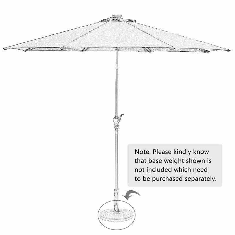 10 FT Outdoor Market Patio Umbrella with Solar LED Lights & Crank, Easy Tilt Table Umbrella for Deck Pool