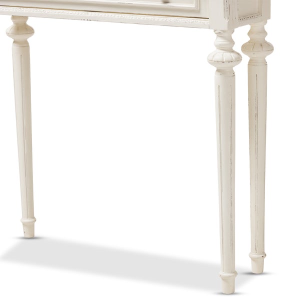 The Gray Barn Keene French Provincial Style Weathered Oak and White Wash Distressed Finish Wood Console Table