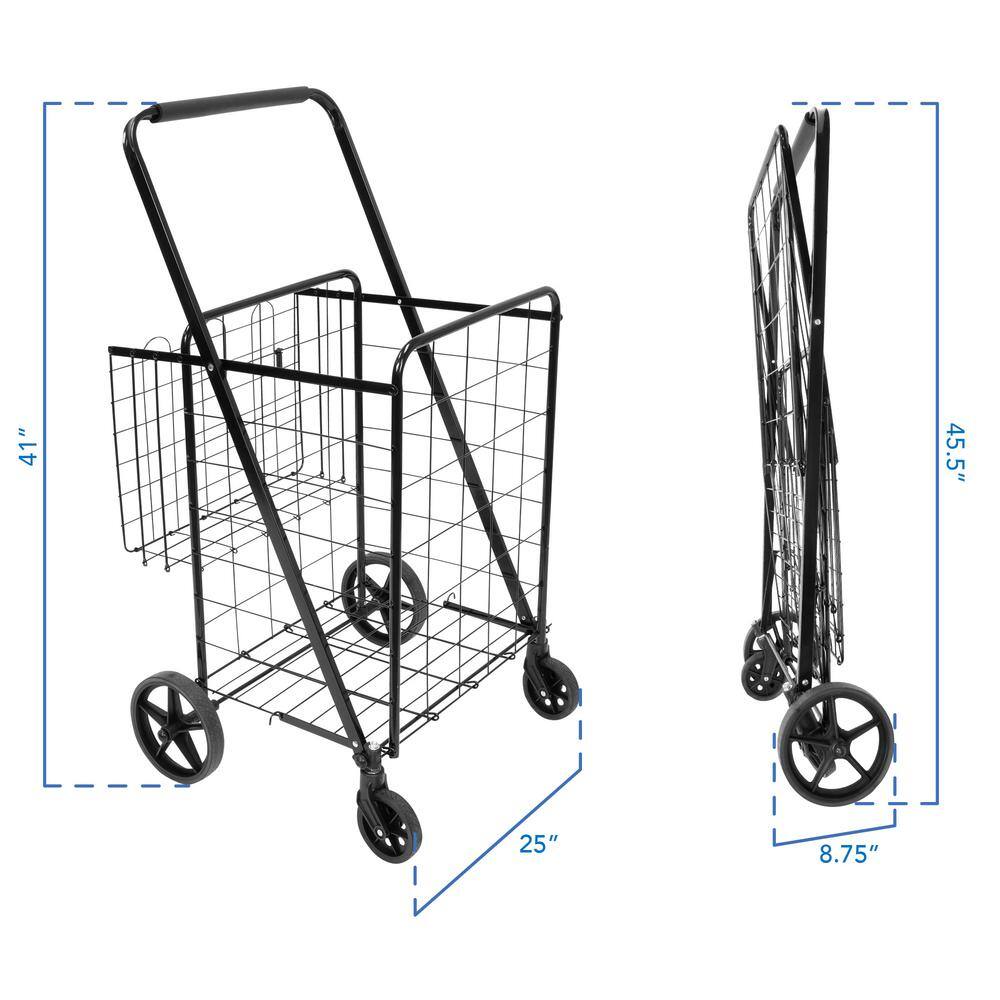 MOUNT-IT! Steel 4-Wheel Rolling Utility Shopping Cart with Basket in Black MI-907