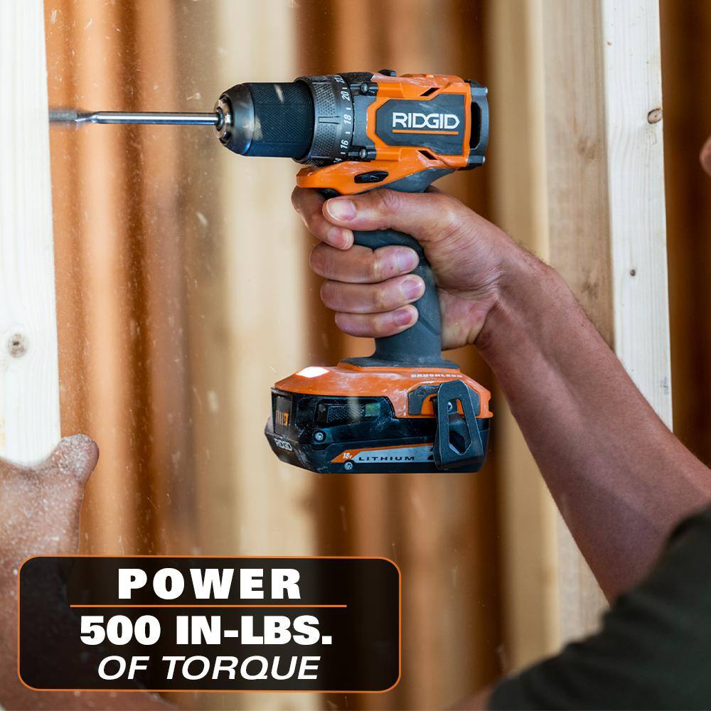 RIDGID 18V SubCompact Brushless 12 in. DrillDriver with (2) 2.0 Ah Compact Lithium-Ion Batteries R87012B-AC8400802P