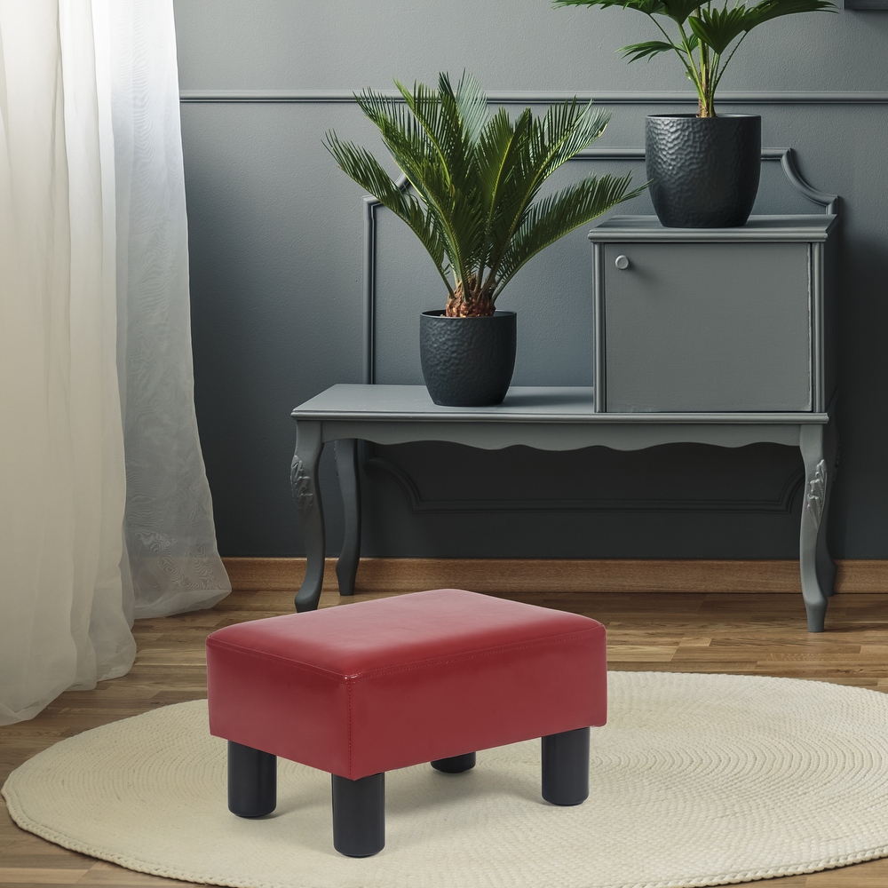 Adeco Small Rectangular Ottoman Modern PU Leather Footrest Stool Chair