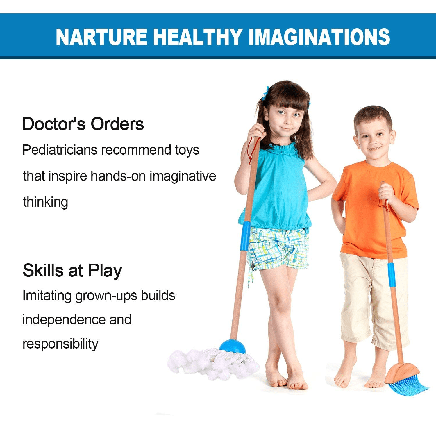 SUPER JOY Detachable Wooden Kids Cleaning Toy Set， Housekeeping Kit Broom， Mop， Duster， Dustpan， Brush， Rag， Hanging Stand， STEM Clean Toys for Girls and Boys