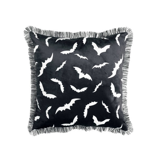 Swarm Of Bats Halloween Square Throw Pillow Black Lush D cor