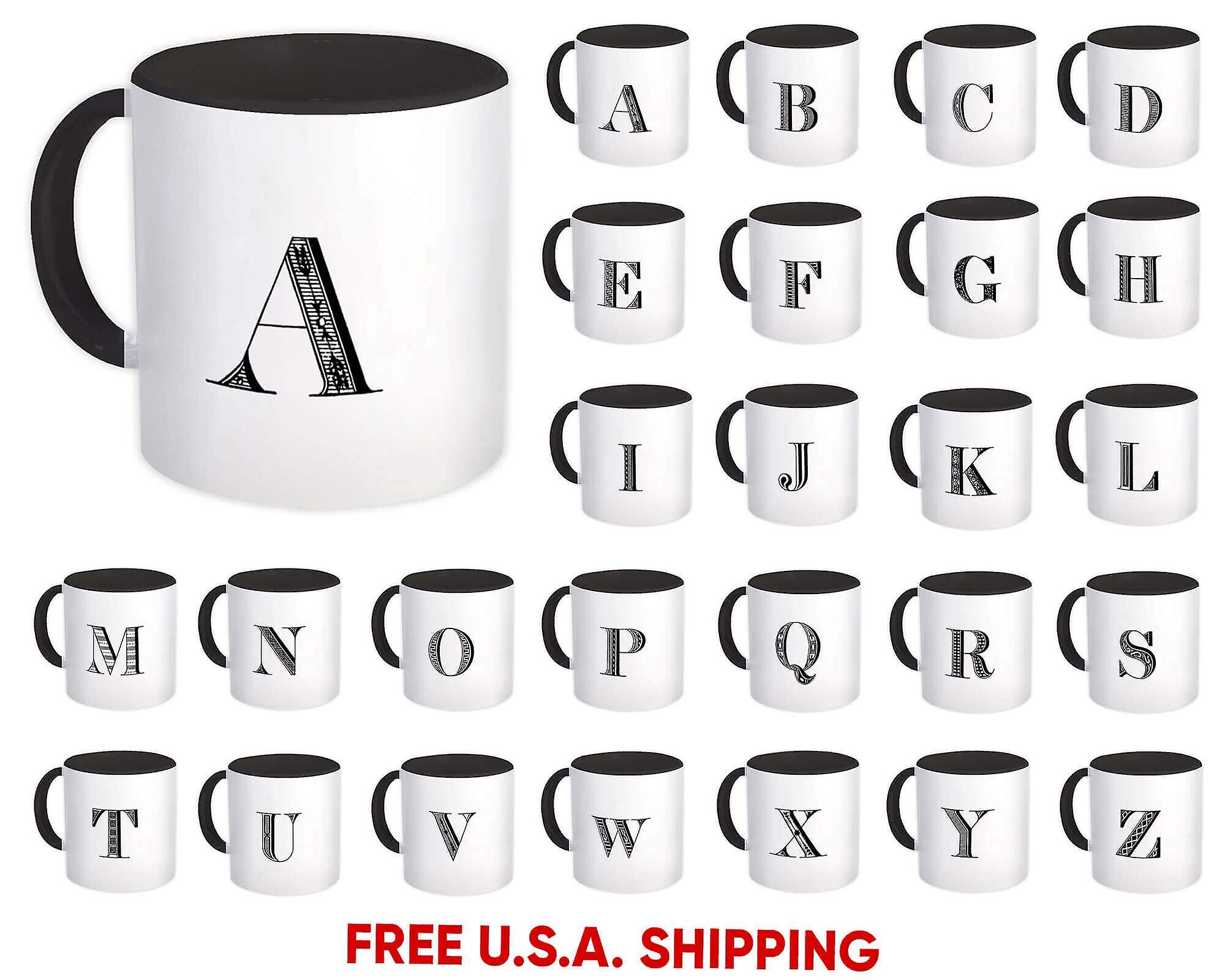 Alphabet Mugs A-Z Letters Initials Monogram Name ABC Cups Gift