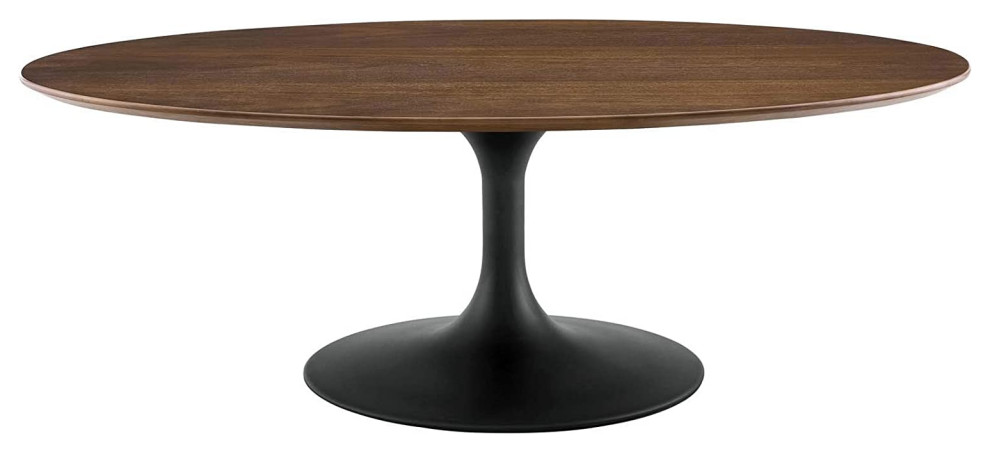 Modern Coffee Table  Black Pedestal Base  ampOval Walnut Top  Minimalist Design   Craftsman   Coffee Tables   by Declusia  Houzz