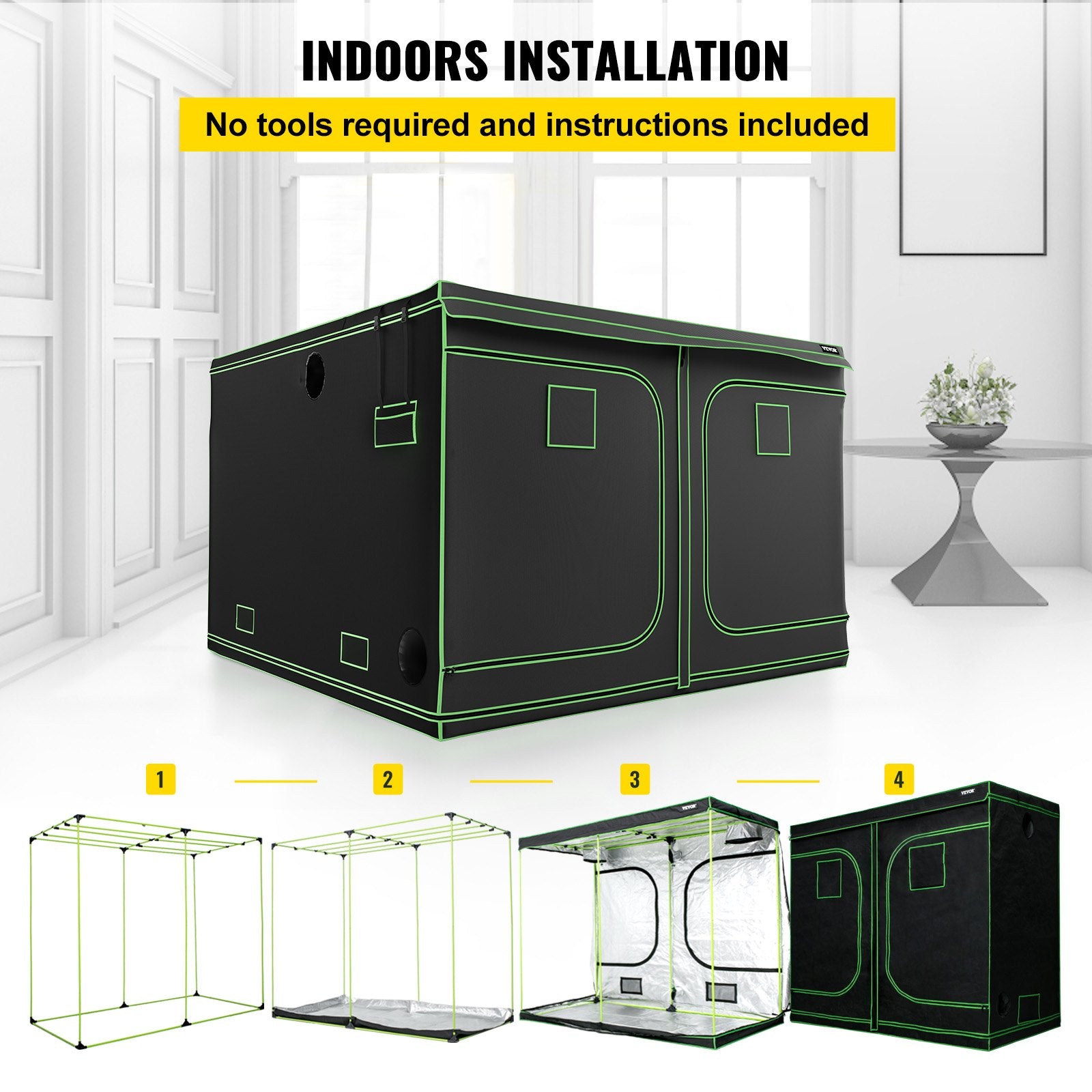 10'x10' Grow Tent for Indoor Plant Growing with Observation Windows and Removable Floor Tray， 120