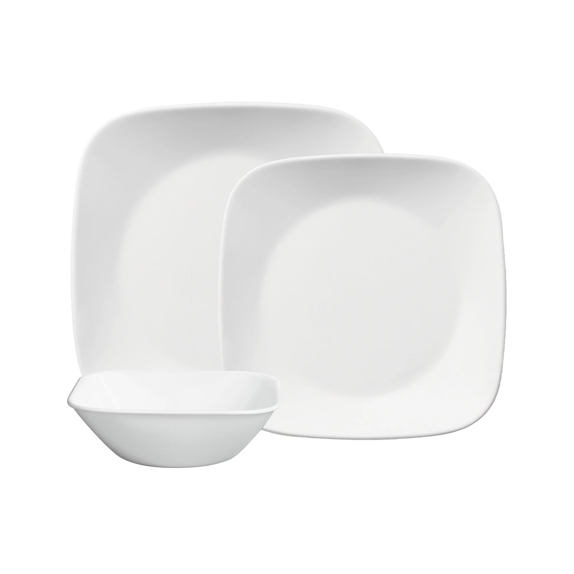 Corelle Classic Pure White， Square， 12-Piece， Dinnerware Set